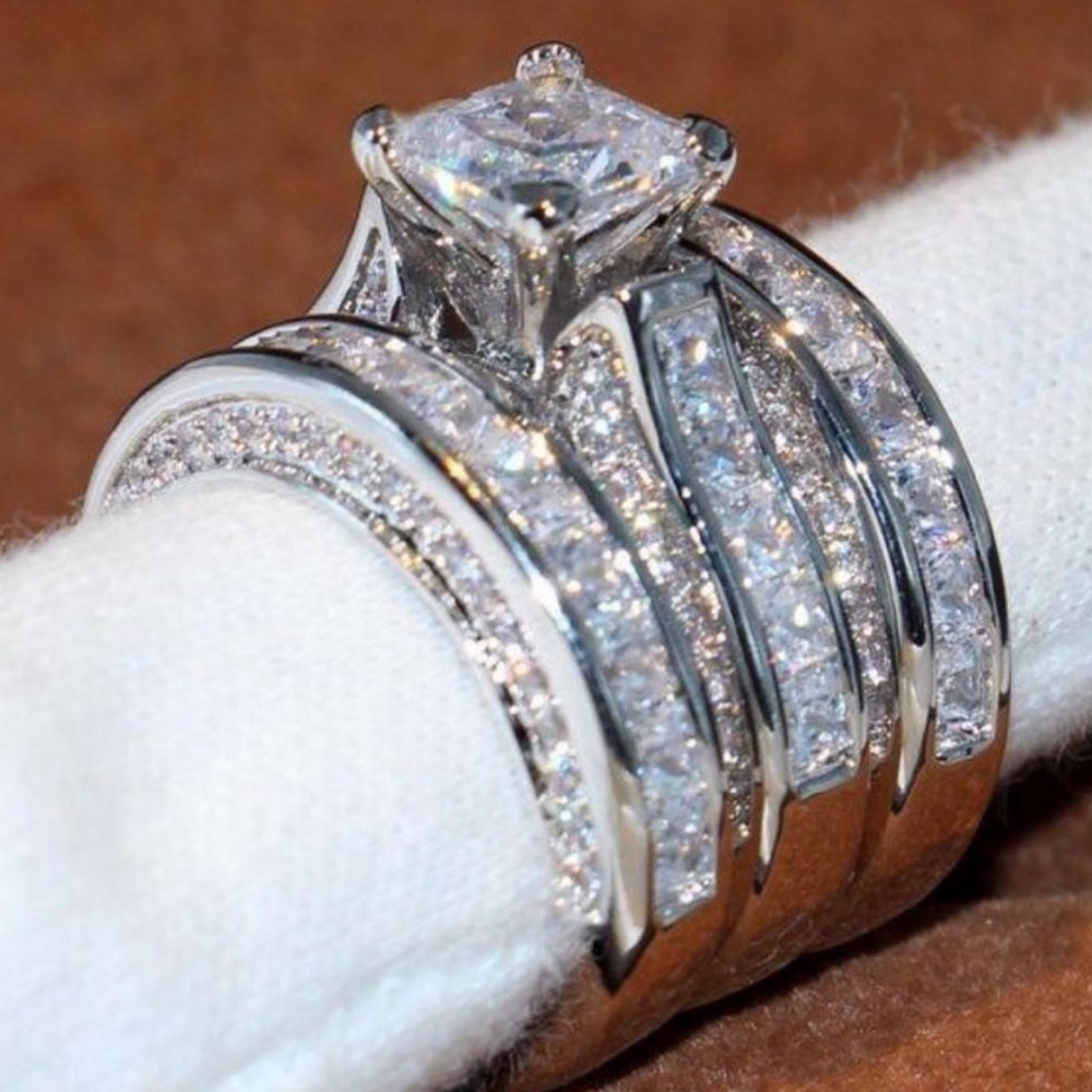 NEW 3PC/SET 925 STERLING SILVER DIAMOND RING